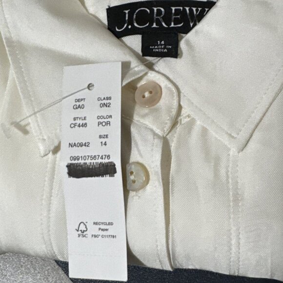 J.Crew women’s 14 Drapey Pleated Button Up Shirt Ivory Satin NWT - Picture 3 of 13